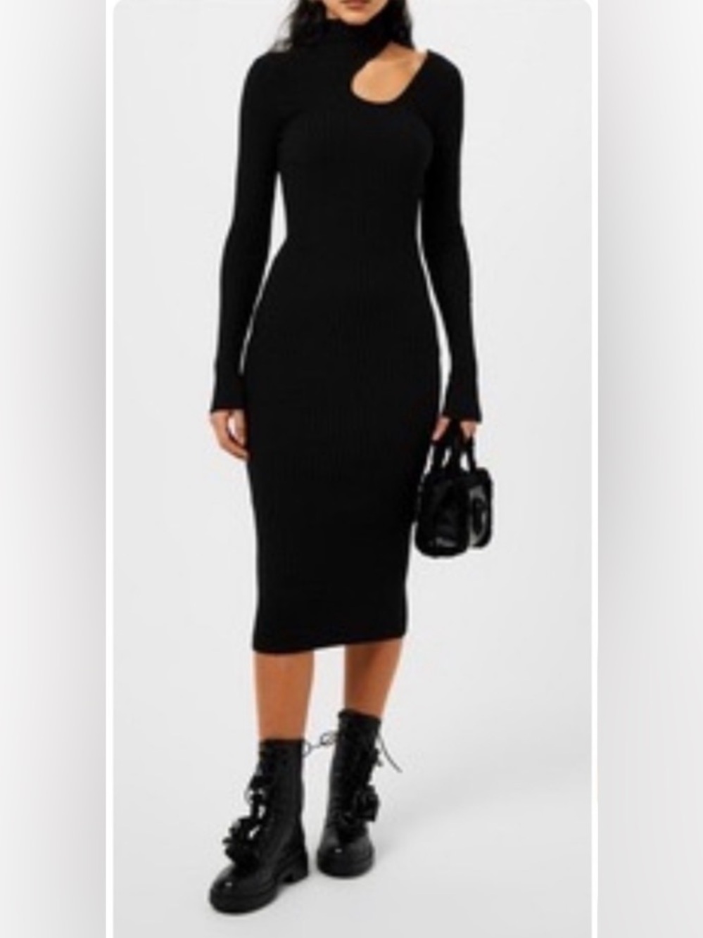 ANINE BING Black Ribbed Cut-Out Midi Dress Size S - Picture 4 of 4